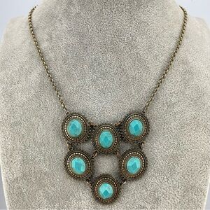 Lucky Brand Vintage Gold Tone Statement Necklace with Turquoise Accents